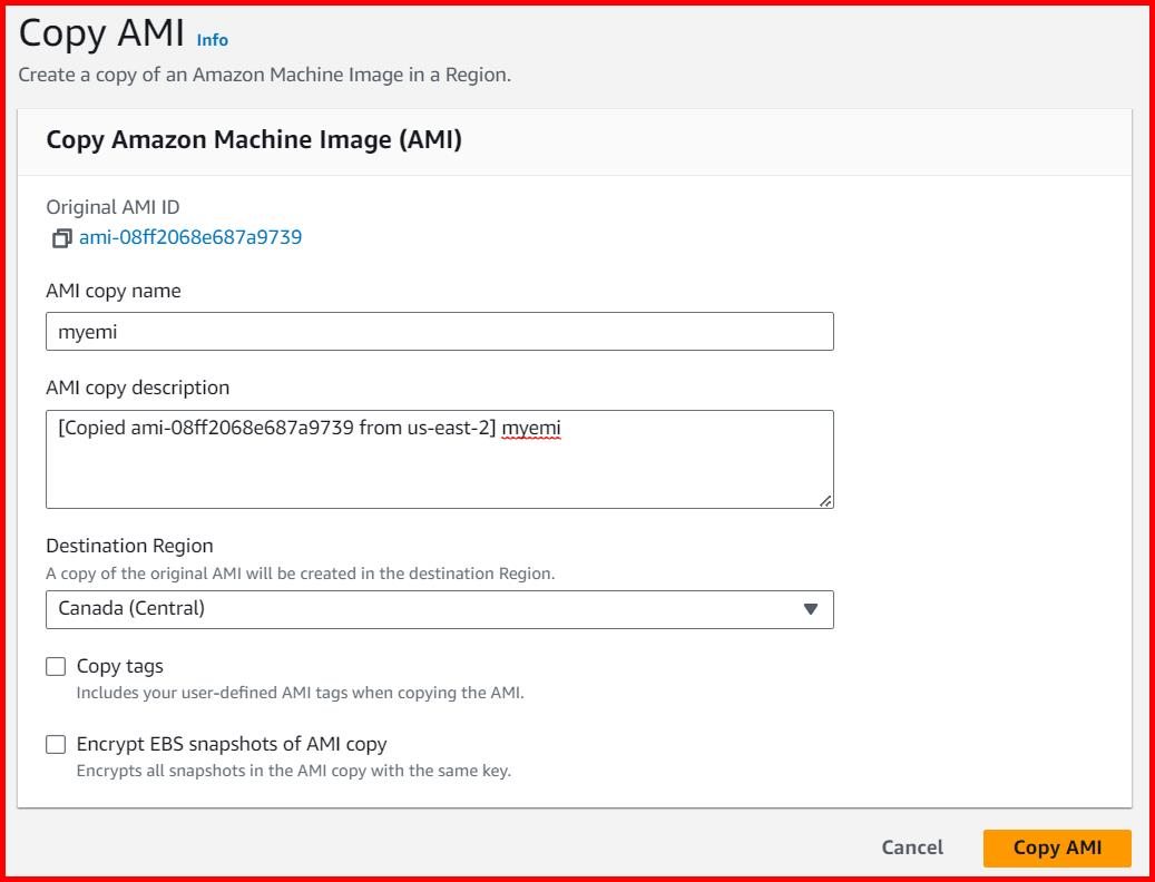 Picture showing the screen for selecting the source and the destination region